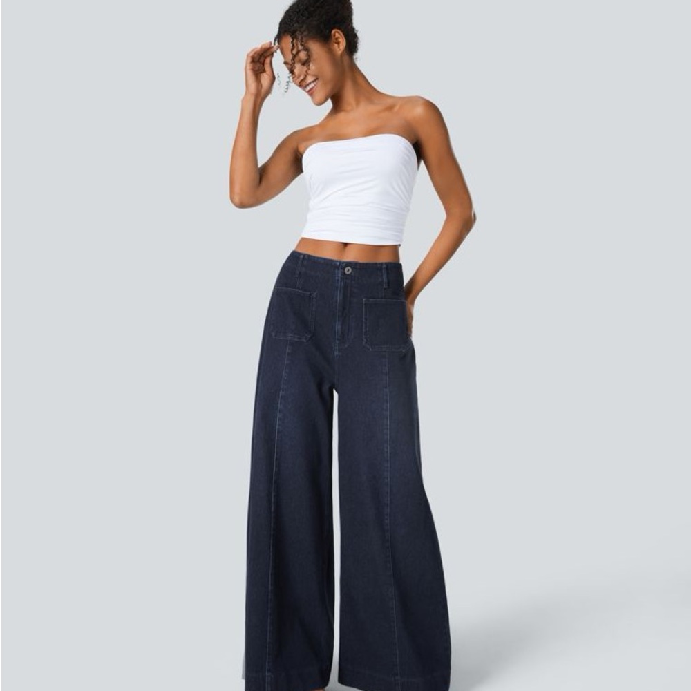 HALARA Navy Wide-Leg Jeans with Front Patch Pockets - Picture 7 of 10
